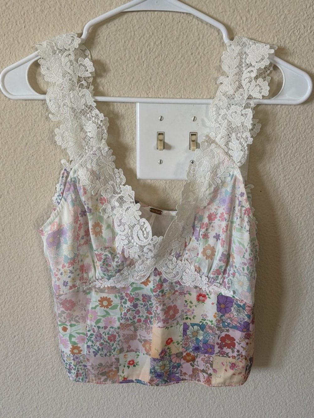 Free People Floral Patchwork Lace-Trim Bandeau Top in White & Pastel